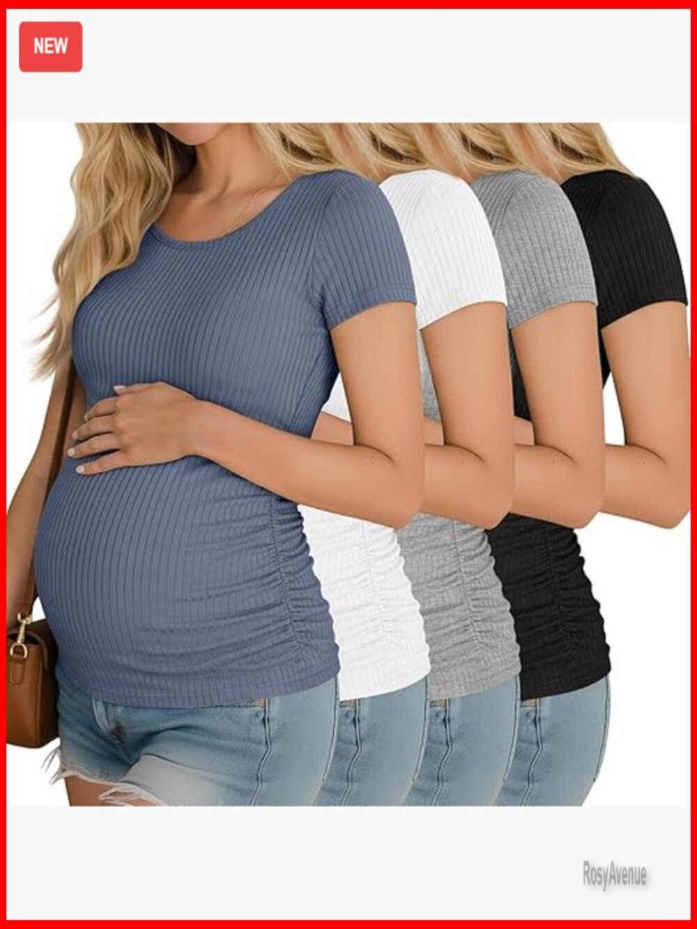 4 Pack Maternity T-Shirts Cotton Side Ruched Scoop Neck Short Sleeve
